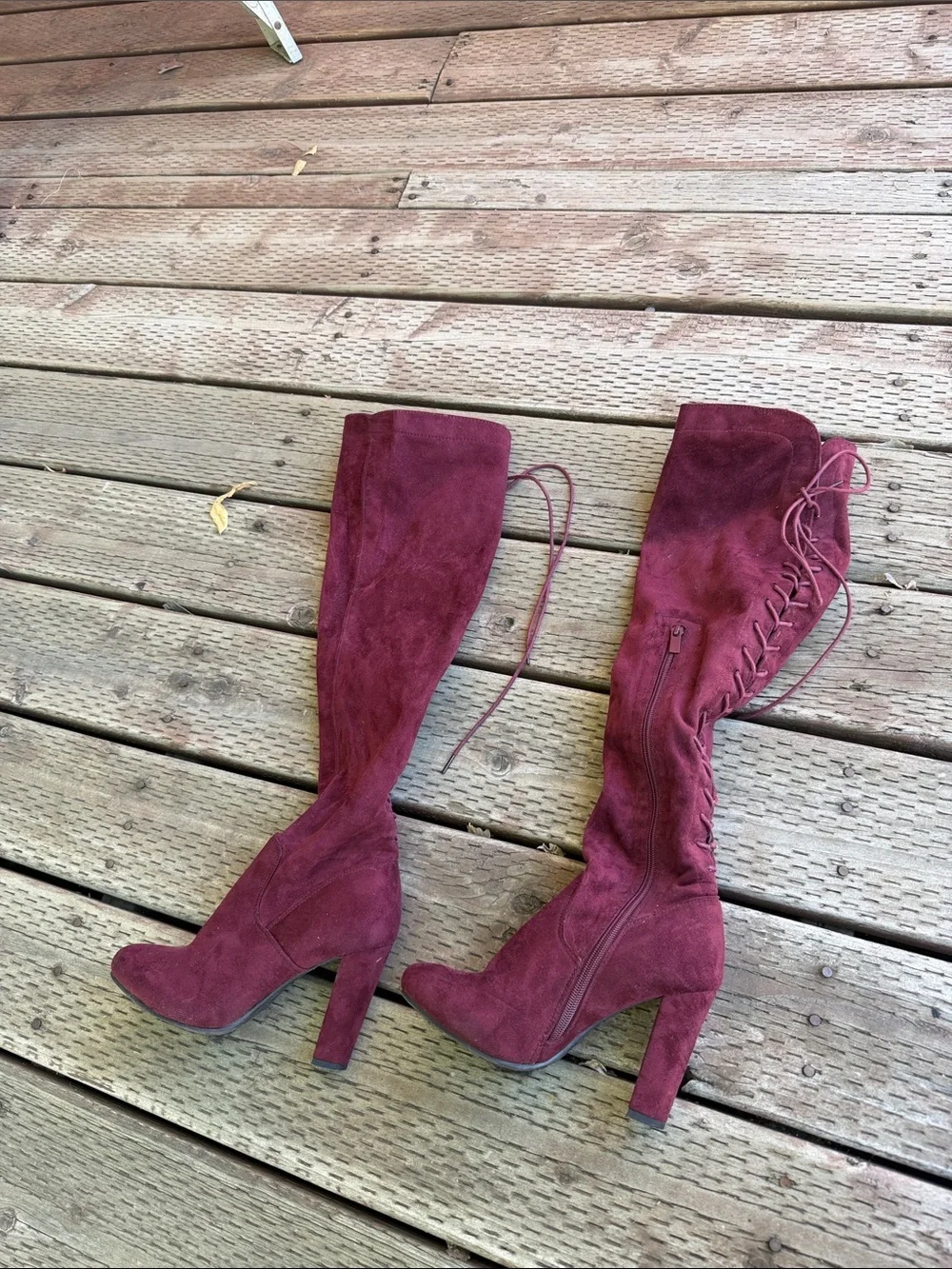 TOP Moda Over-the-Knee Lace-Up Suede Boots in Burgundy